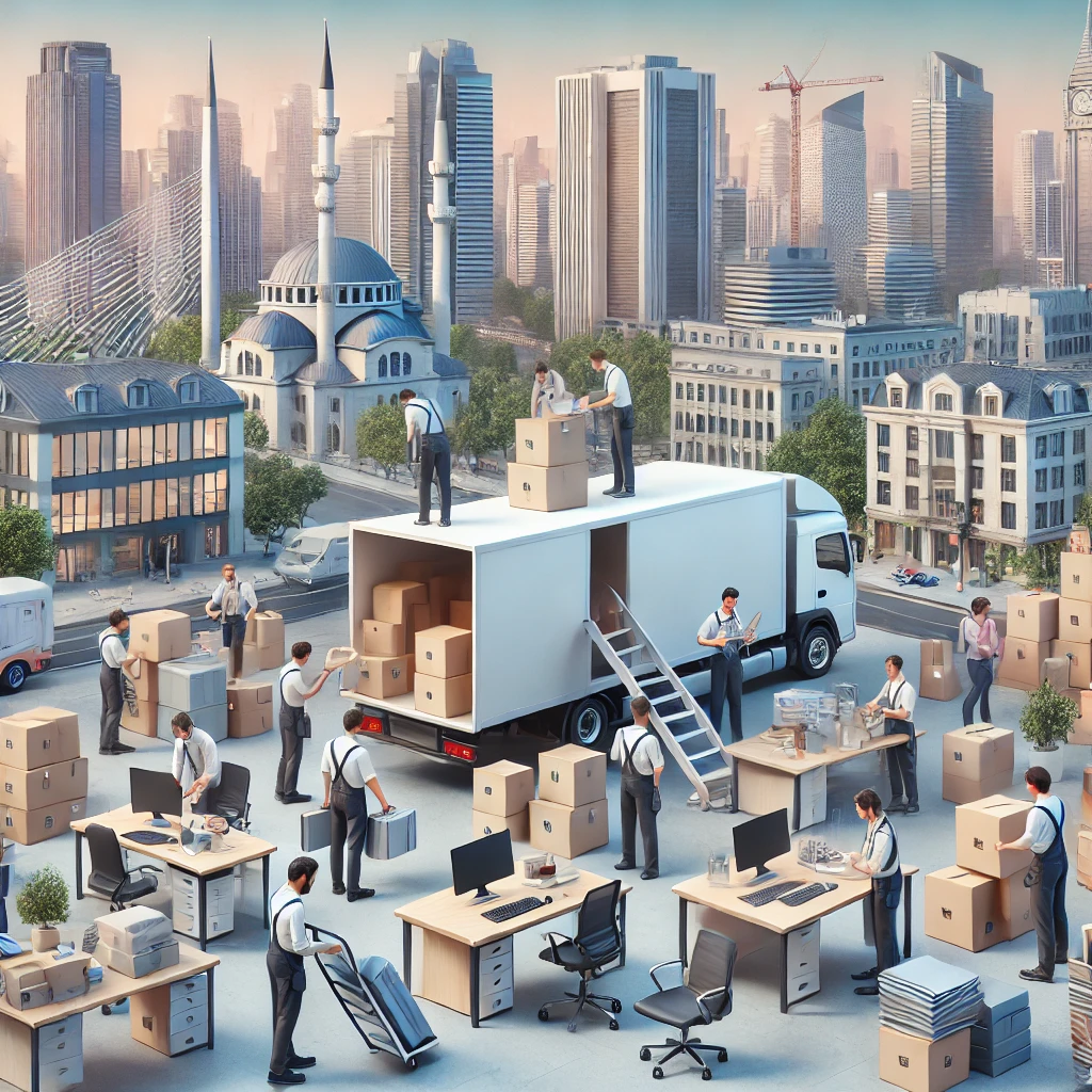 istanbulda ofis taşıamcılığını tasvir eden resim. İstanbulofis taşıma